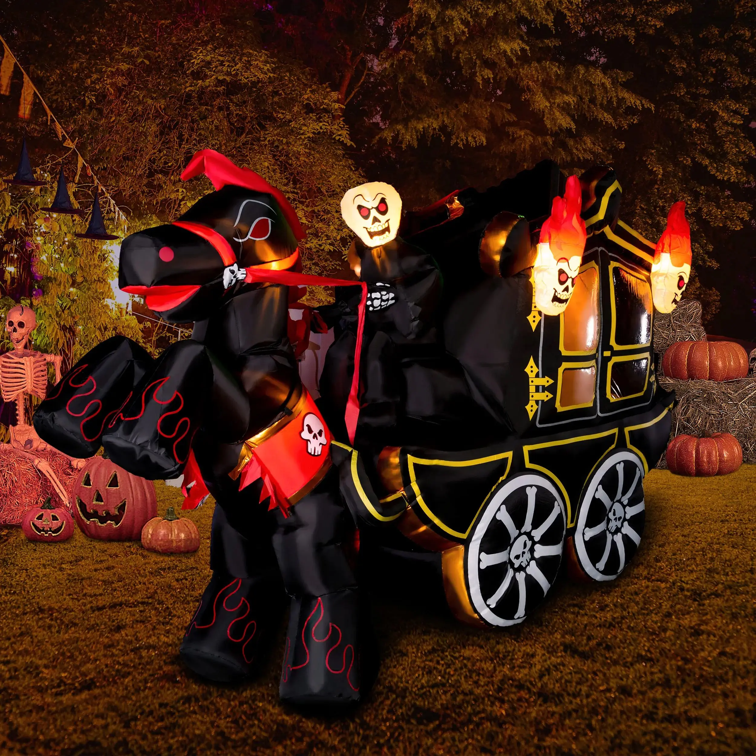 10 Ft Halloween Inflatables Outdoor Decorations，Halloween Inflatable Carriage with Build-in LEDs Halloween Blow Up for Yard, Halloween Party Decoration Halloween Decor Outside
