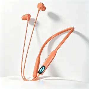 New Orange Neckband Bluetooth Headphones (Audifonos Bluetooth & Auriculares Bluetooth) - IPX4 Sweatproof Earbuds Wireless with LED Battery Display, Magnetic Stereo Sound, Cable Management, Headphones Bluetooth for Sports & Hands-Free Calls, Great for New