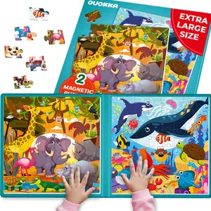 QUOKKA Magnetic Puzzles Book 2x48 Pcs Jigsaw Puzzles for Kids | Travel Activities Toy for Boys and Girls Africa & Ocean Animals