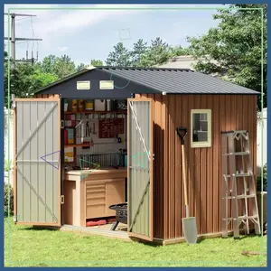 8x6 Ft Outdoor Storage Shed with Window, Lockable Doors, Steel Garden Shed for Backyard, Patio Tool Storage