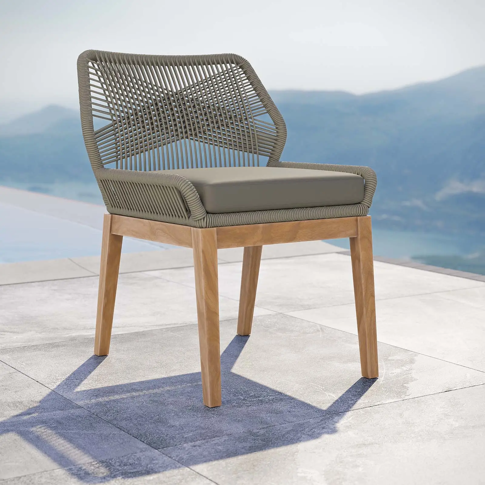 Modway Wellspring Outdoor Patio Teak Wood Dining Chair in Light Gray Greige, Patio Outdoor Chairs, Outdoor Chairs