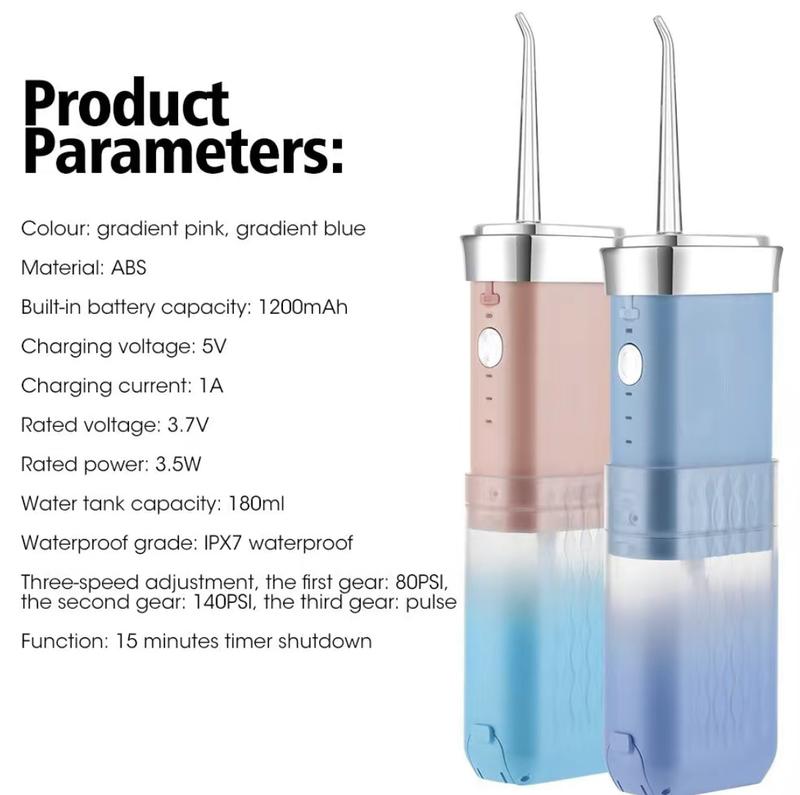 Oral Irrigator Water Flosser 3 Modes Deep Clean 180ml Tank IPX7 Waterproof Low Noise Travel Durable Cleansing