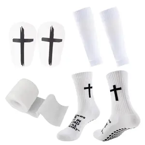 4-piece anti-slip stable sports football socks, football leg guards, sports bandages, professional football sports equipment set