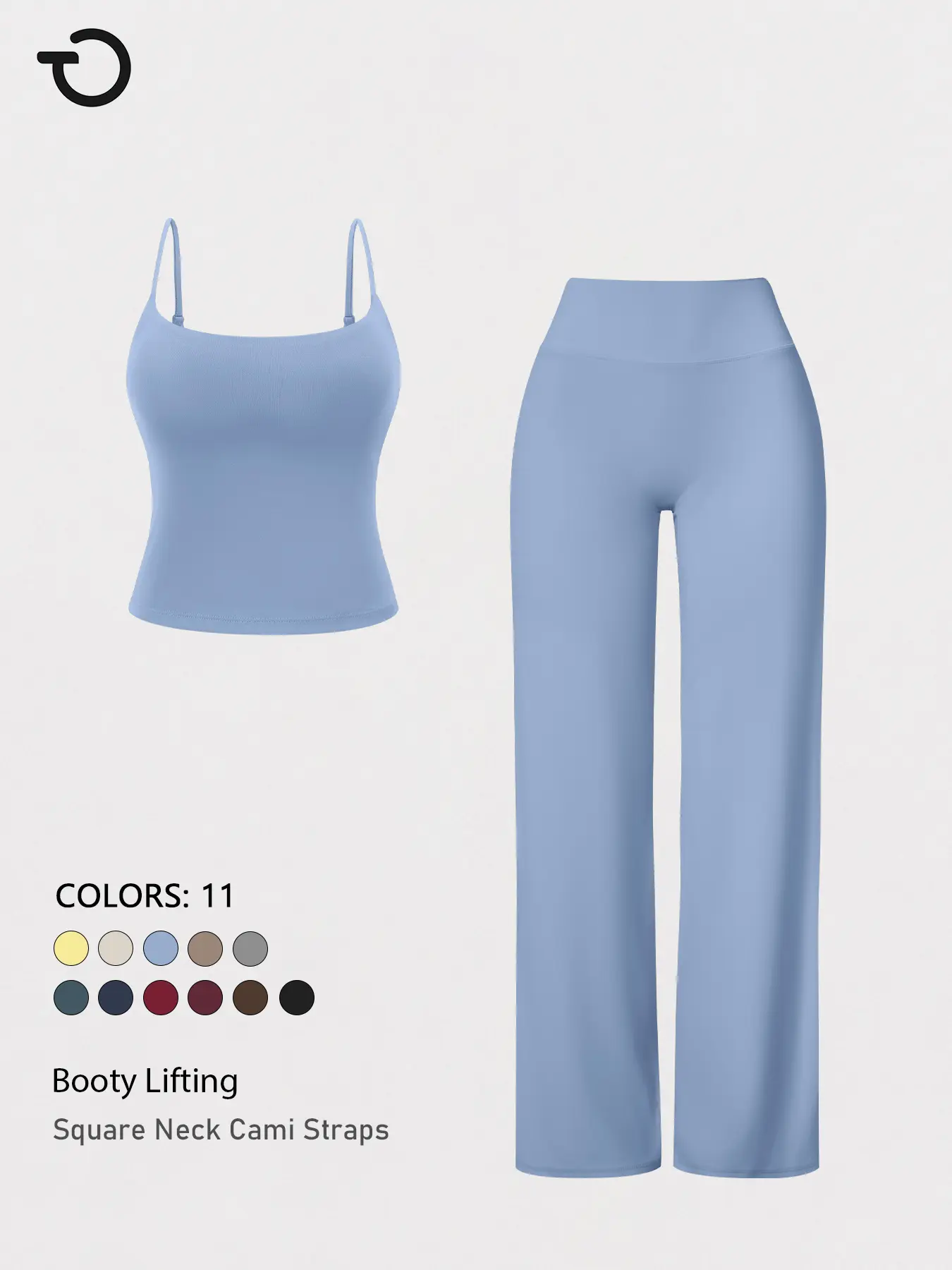 TIMEOFF Women's 2 Piece Outfit Square Neck Cami Crop Top & High Waist Wide Leg Pants, Booty Lifting Set for All-Day Comfort, Yoga Lounge Wear