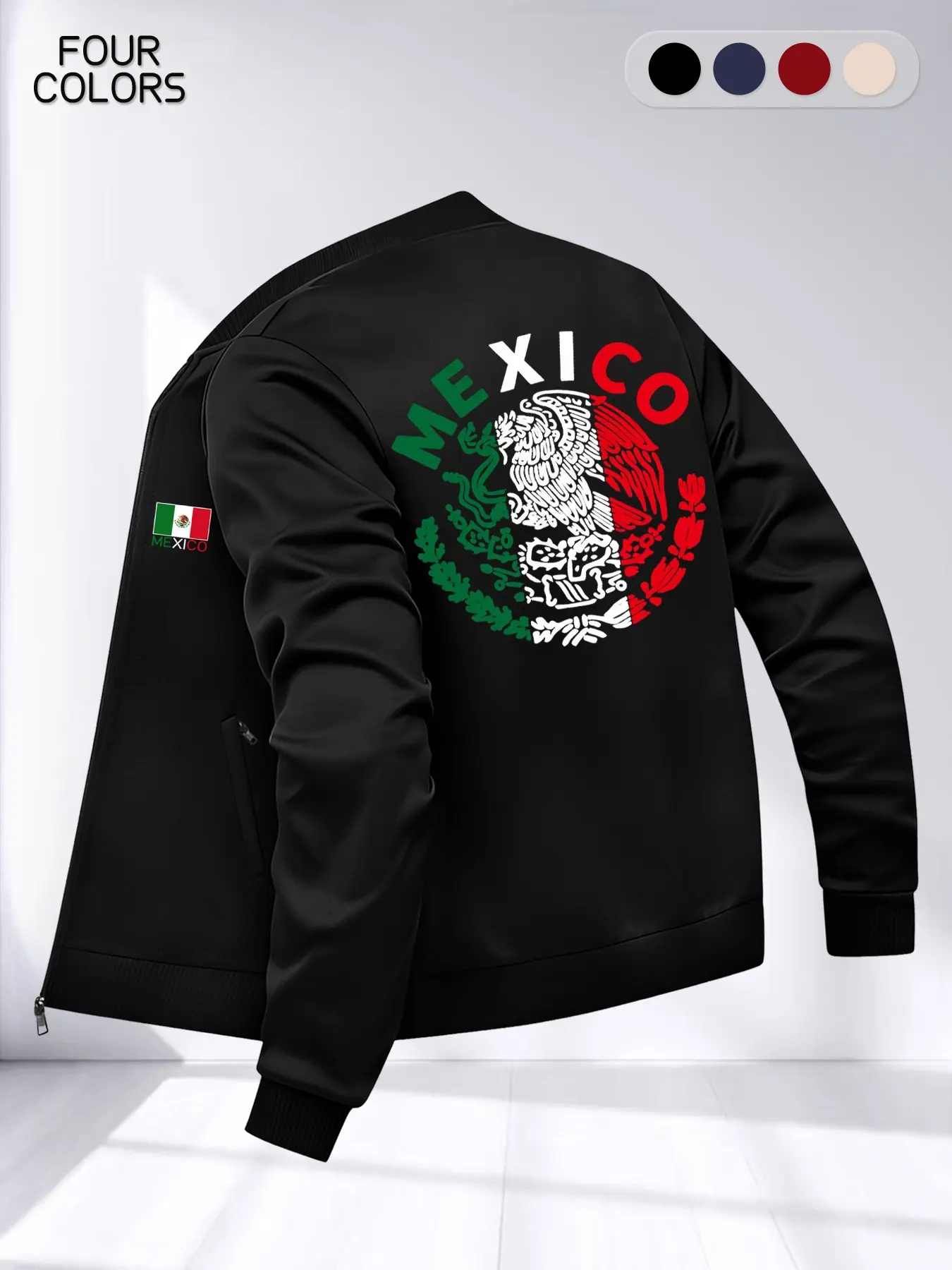 Men's Knitted Zipper Jacket, Lightweight Fashion Mexican Letter Print Design, Casual Spring Fall Clothing, Multiple Colors & Sizes (s-2xl)