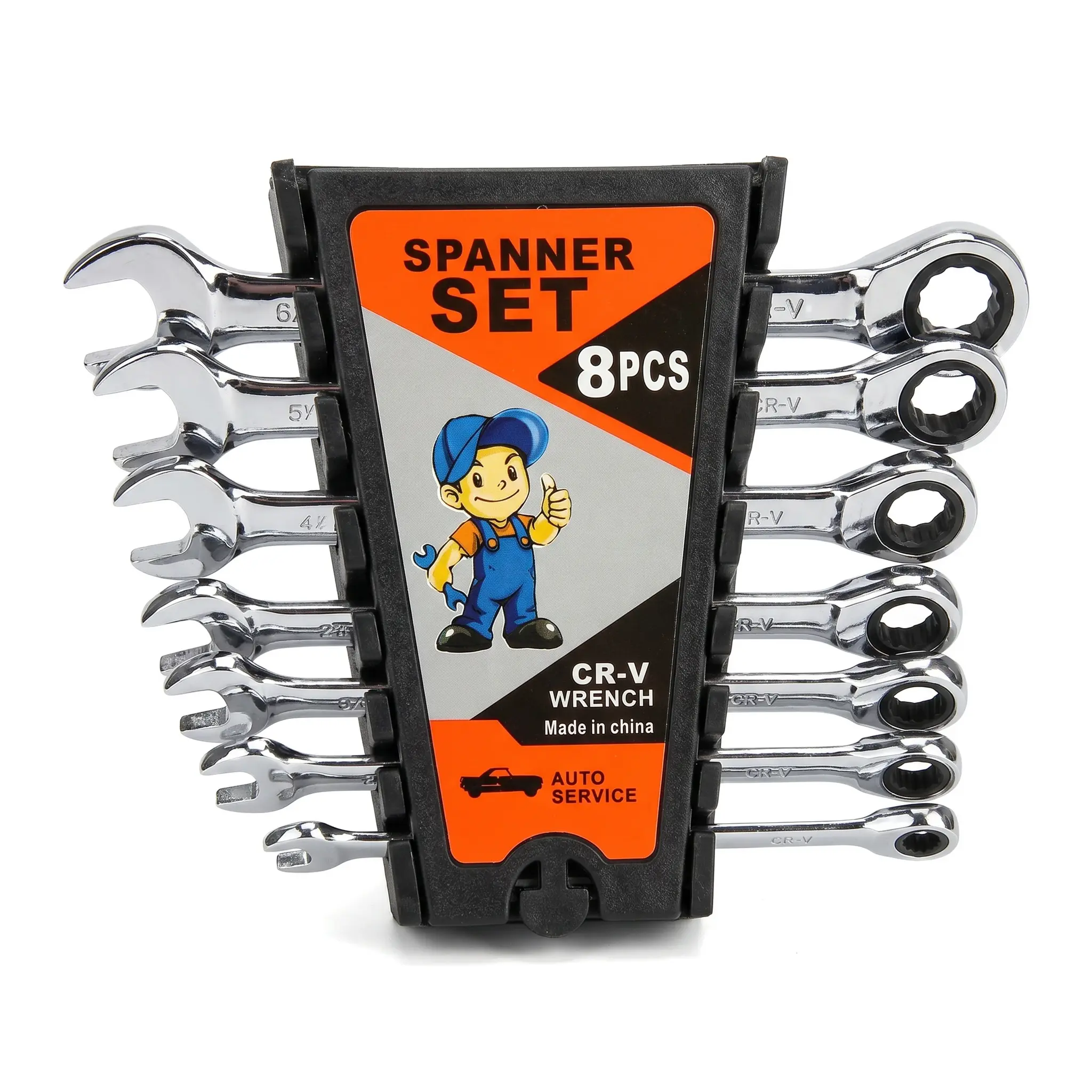 IRONFIX SAE Combination Wrench Set, 8-Piece 1/4"-1" 12-Point Open/Box End Metal Tools with Laser-Etched Sizes, 15° Offset, Chrome Vanadium Steel, Longer Pattern for Torque, Heavy-Duty Organizer Rack, Manufacturer Warranty for Mechanics, DIY Maintenance, L