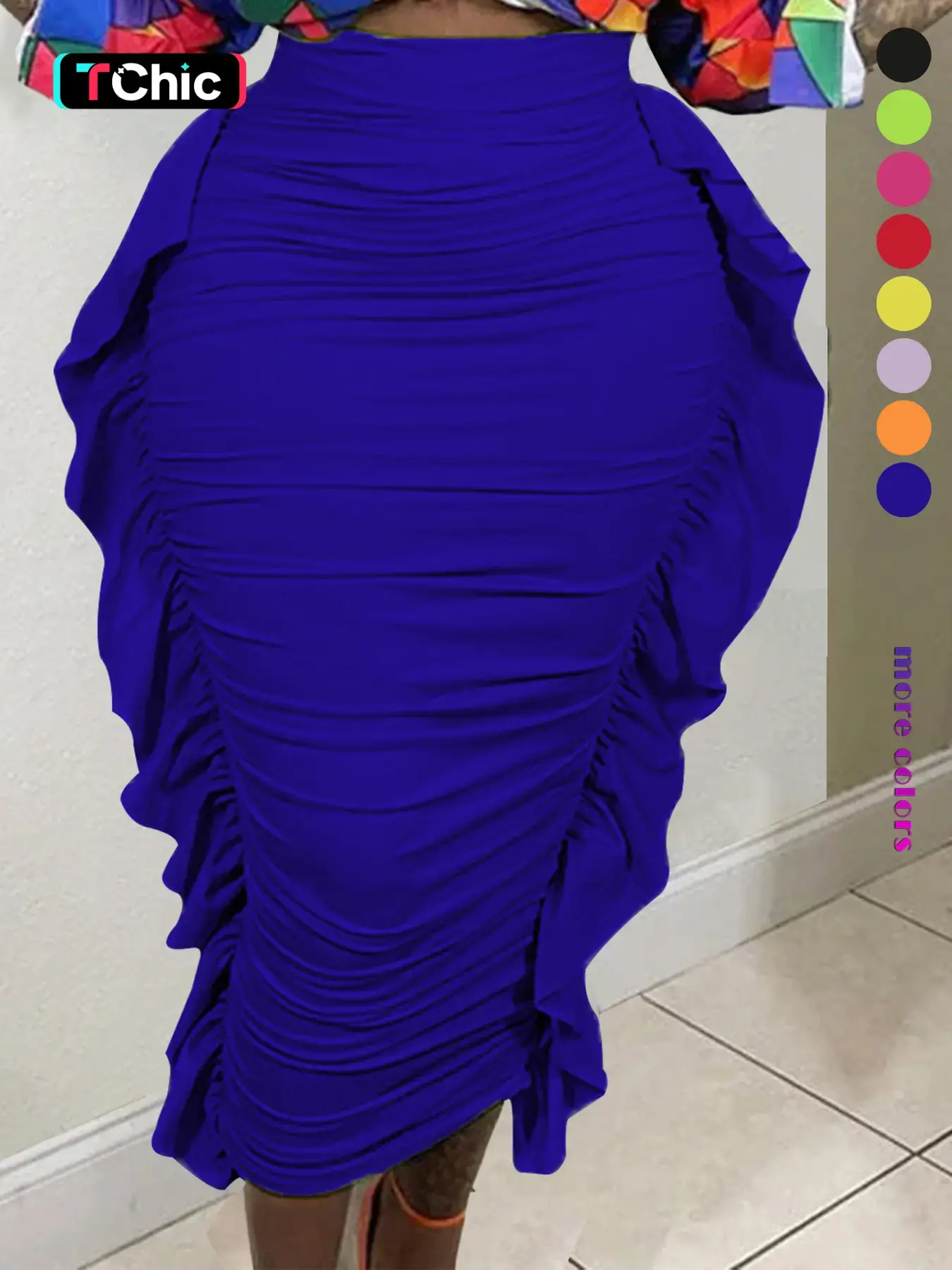 Women's Plain Ruched Ruffle Trim Bodycon Skirt, Casual Fashion High Waist Fit Midi Skirt for Daily Outdoor Wear, Women's Bottoms for Spring & Fall, Womenswear