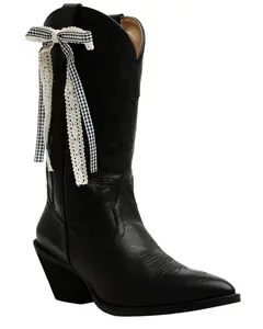 Shyanne Women's Gingham Lace Boot Bow - Aa666-Blk
