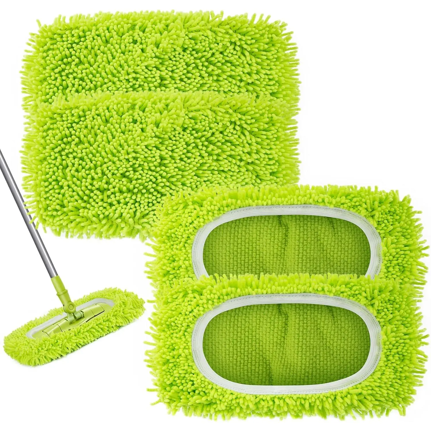 Reusable Dry Mop Cloth Microfiber Wet Mop Pad Compatible with Swiffer Broom Mop Replacement Mop Pad Refill Suitable for Hardwood Surface Floor Cleaning (4 Pieces)