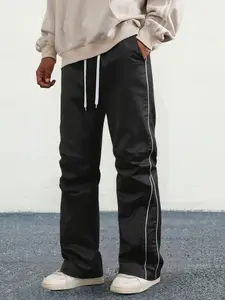 Men's Black and White Striped Sports Pants Loose Casual Athletic Trousers with Side Stripe Design Spring and Autumn Versatile Workout Pants Simple Fashionable Staple