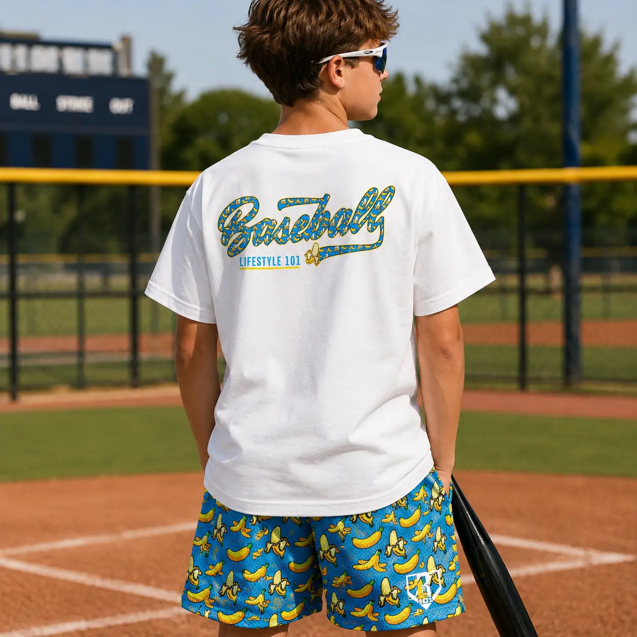 Banana & Baseball Lifestyle 101 Set Outfit For Youth– Matching Baseball Streetwear Outfit, Youth & Adult Sizes, Colorful Game Day Set