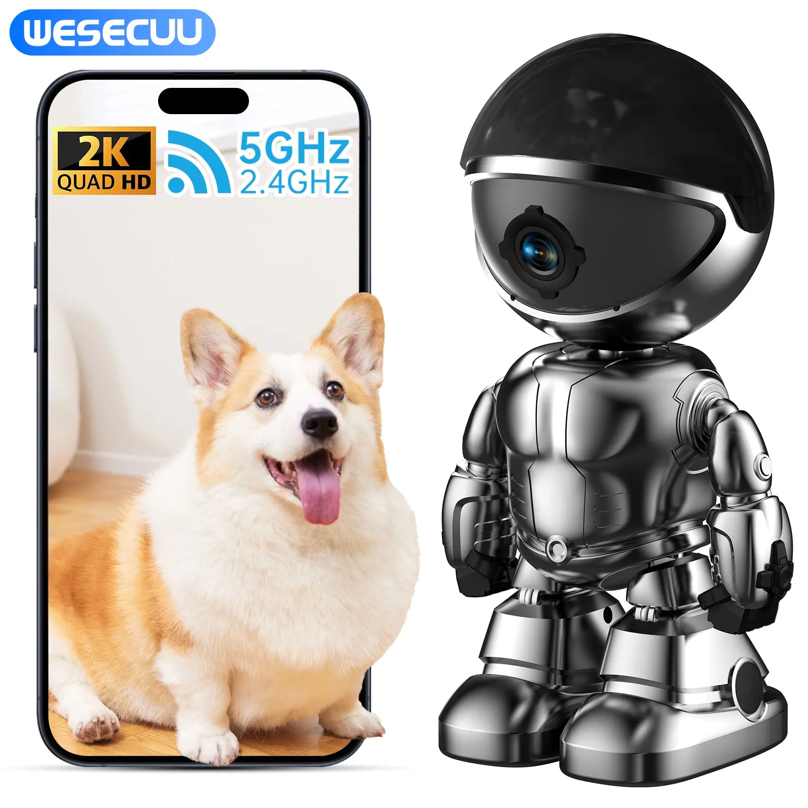 3MP Smart WiFi PTZ Security Camera with Auto Tracking, 2-Way Audio, and Memory Card Support - Baby & Home Monitor