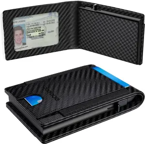 Ridge-Style Wallet for Men - RFID Blocking Metal Wallet, Slim Pop Up Card Holder for 8 Cards, Minimalist Bifold Aluminum Wallet with Cash Slot (Carbon Fiber, Gift for Dad)