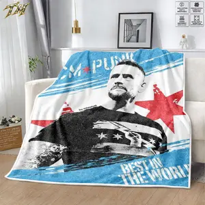 WWE CM Punk Flannel Blanket, Cozy Velveteen Throw Blanket for Couch Sofa Bed, Soft Lightweight Warm Wrestling Blanket, Best in the World WWE Bedroom Decor Gift for Men Women Fans