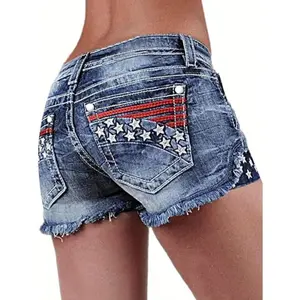 [Ripped Jean Shorts] Ripped High Waist Jean Shorts for Women|   Distressed Raw Hem Skinny Stretchy Denim Shorts