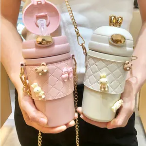 Stylish Insulated Stainless Steel Water Bottle for Women, Portable Straw Cup with Leather Wrap, Perfect Gift for Students & Holidays