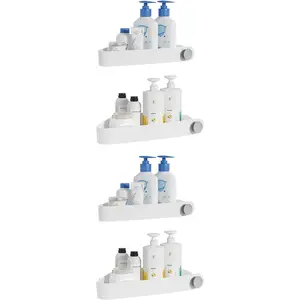 Shower  Corner, 4 Pack Adhesive Corner Shower Shelves for Bathroom Organizers and Storage, Rust Free Plastic Rack for Bathroom Accessories & Decor, White