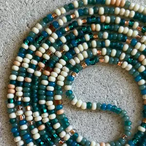 BEACH BAE - Tie On Waist Beads - 60 inches Waistbeads - Teal Waistbeads - Summer Waistbeads - Beach Waistbeads - Belly Beads - Body Beads - Authentic Waistbeads - African Waistbeads Made By Venus