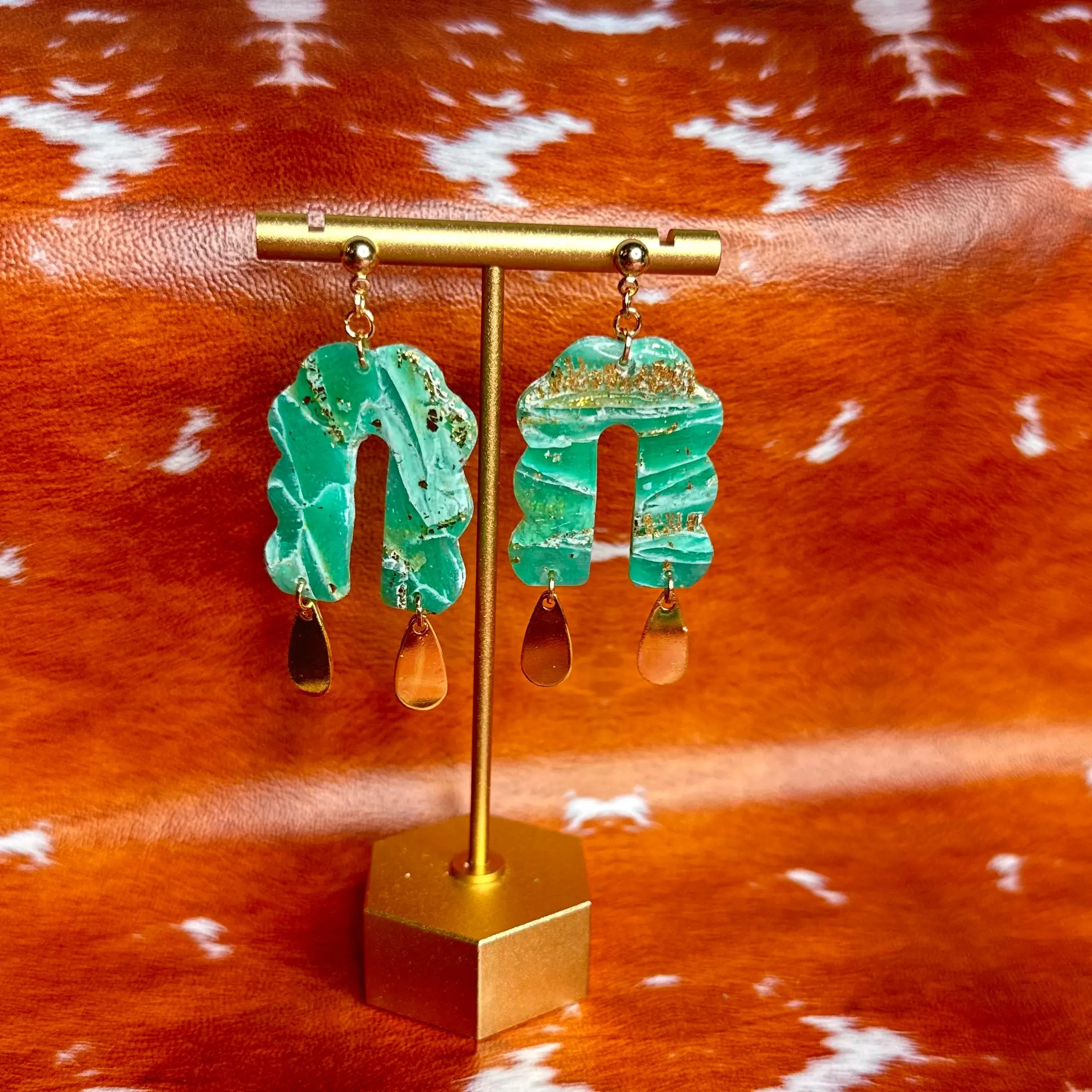 Resin Marbled Polymer Clay Turquoise Translucent Dangle Earrings