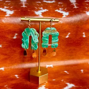 Resin Marbled Polymer Clay Turquoise Translucent Dangle Earrings