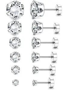 Small Steel for Women & Men, Cubic Zirconia Hypoallergenic Jewelry, Cartilage Piercing Earrings, 6-7 Pairs Set, Stud Earrings Jewelry, Hypoallergenic CZ Earrings