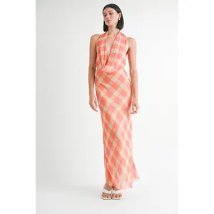 HALTER MAXI SATIN DRESS with OPEN BACK