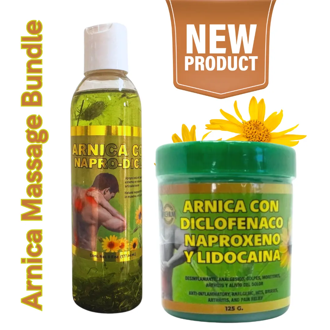 Viral 2 Pack Arnica Extra Strenght Duo -  Arnica Reforzada Lidocaina Ointment 125g (4.4 oz) + Arnica Massage Oil (8oz) With Real Botanicals -  Formula Mejorada pomada muscular 125g