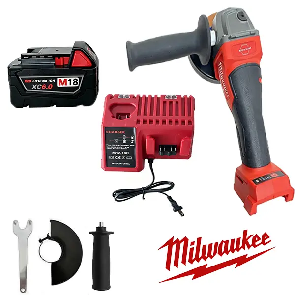 Milwaukee Cordless Brushless Angle Grinder, 4.5/5 In Disc Compatible, 5/8-11 Spindle, Electronic Clutch Protection, Back Flange Nut, Cleaner Setup, Fast Accessory Handling, Side Handle&Guard, for Mechanics’ Metal Cutting, Frame Work, Rust Removal Products