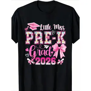 Little Miss PreK Grad 2026 T-Shirt - Boys & Preschool Graduation Outfit with Coquette Bow, Round Neck Breathable Shirt Suitable for Pre-K Celebration Gift, Hand Washable for - Wear