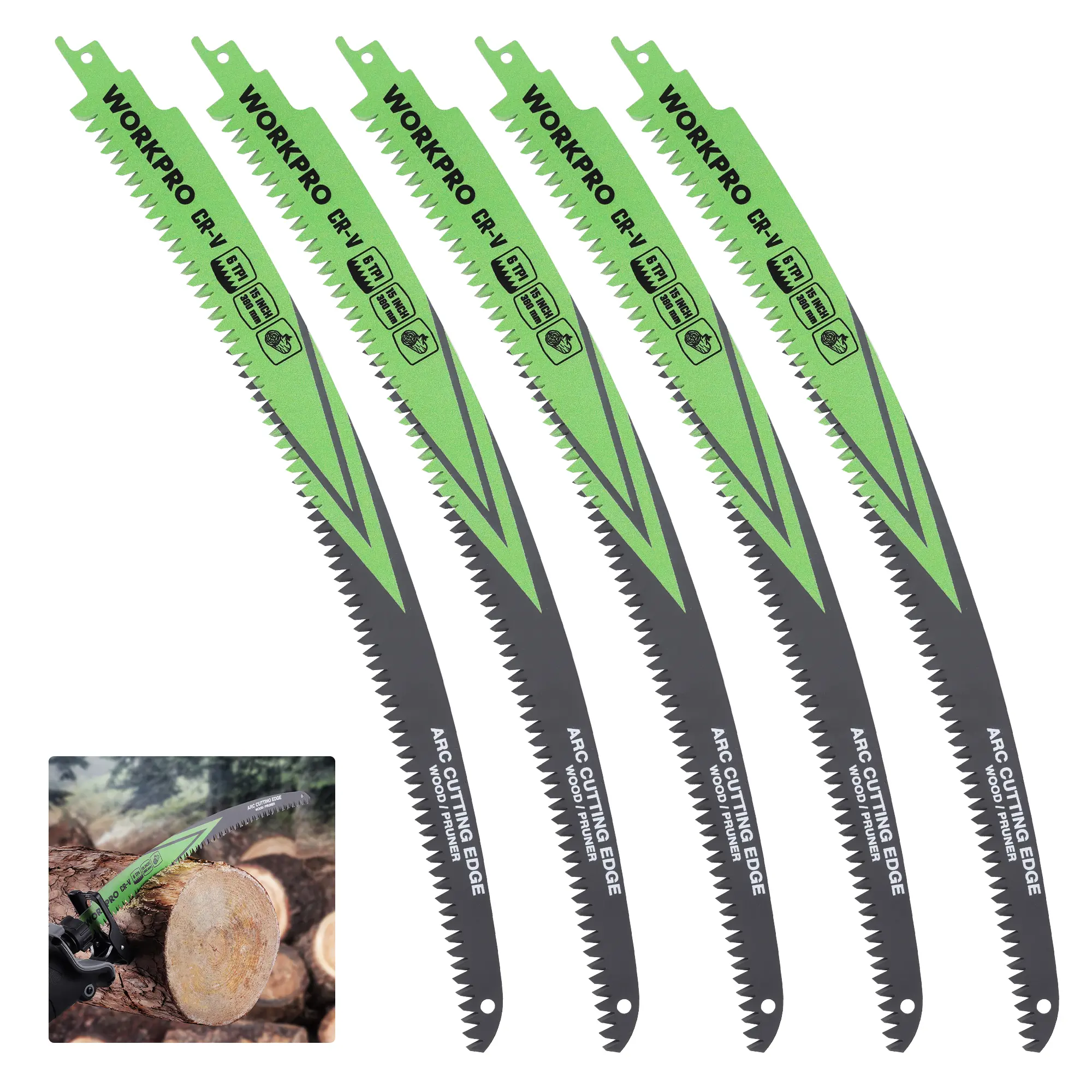 #fathersdaygift WORKPRO Japanese Teeth Wood Pruning Reciprocating Saw Blades Set, Arc Cutting Edge 6TPI Pruning Saw Blades for Tree Pruning, Wood Cutting, Durable & Sharp