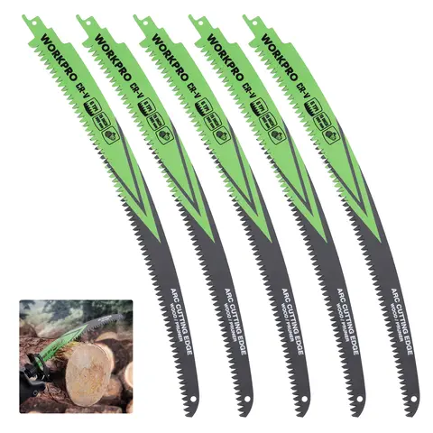 WORKPRO Set of 5 15-Inch Hand Tools Reciprocating Saw Blades for Wood Pruning, Japanese Triple-Ground Teeth, 6TPI Arc Edge, Heavy-Duty High-Quality CR-V Steel, Smooth Controlled Cutting