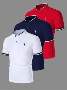 Men's Regular Fit Contrast Trim Polo Shirt, Casual Short Sleeve Half Zip Top for Summer, Fashion Men's Clothes for Daily Wear, Gamis, Menswear, Fitted