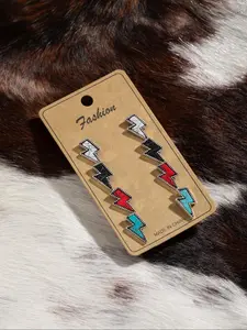 Boho Style Rhinestone Decor Lightning Shaped Stud Earrings, Fashionable Turquoise Texture  Earrings for Women & Men, Trendy Exquisite Jewelry for Birthday Gift