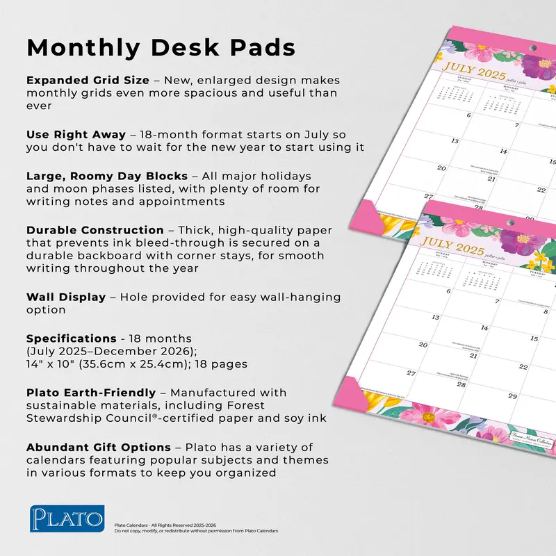 Bonnie Marcus OFFICIAL | 2026 14 x 10 Inch 18 Months Monthly Desk Pad Calendar | July 2025 - December 2026 | Plato | Fashion Designer Stationery 4