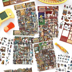 4 Packs Pet + Card 2.5D Scene Stickers, DIY Scrapbook Calendar Planner Supplies, Creative Crafting Materials for Handmade Projects