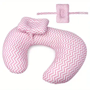 Ergonomic U-Shaped Nursing Pillow  Breastfeeding Support Cushion for Moms &, Removable Washable Cover, Portable & Soft Feeding Pillow  Pink Striped Design, Polyester Material, Breastfeeding Pillow, Comfort Accessory, Modern Accessory, Durab