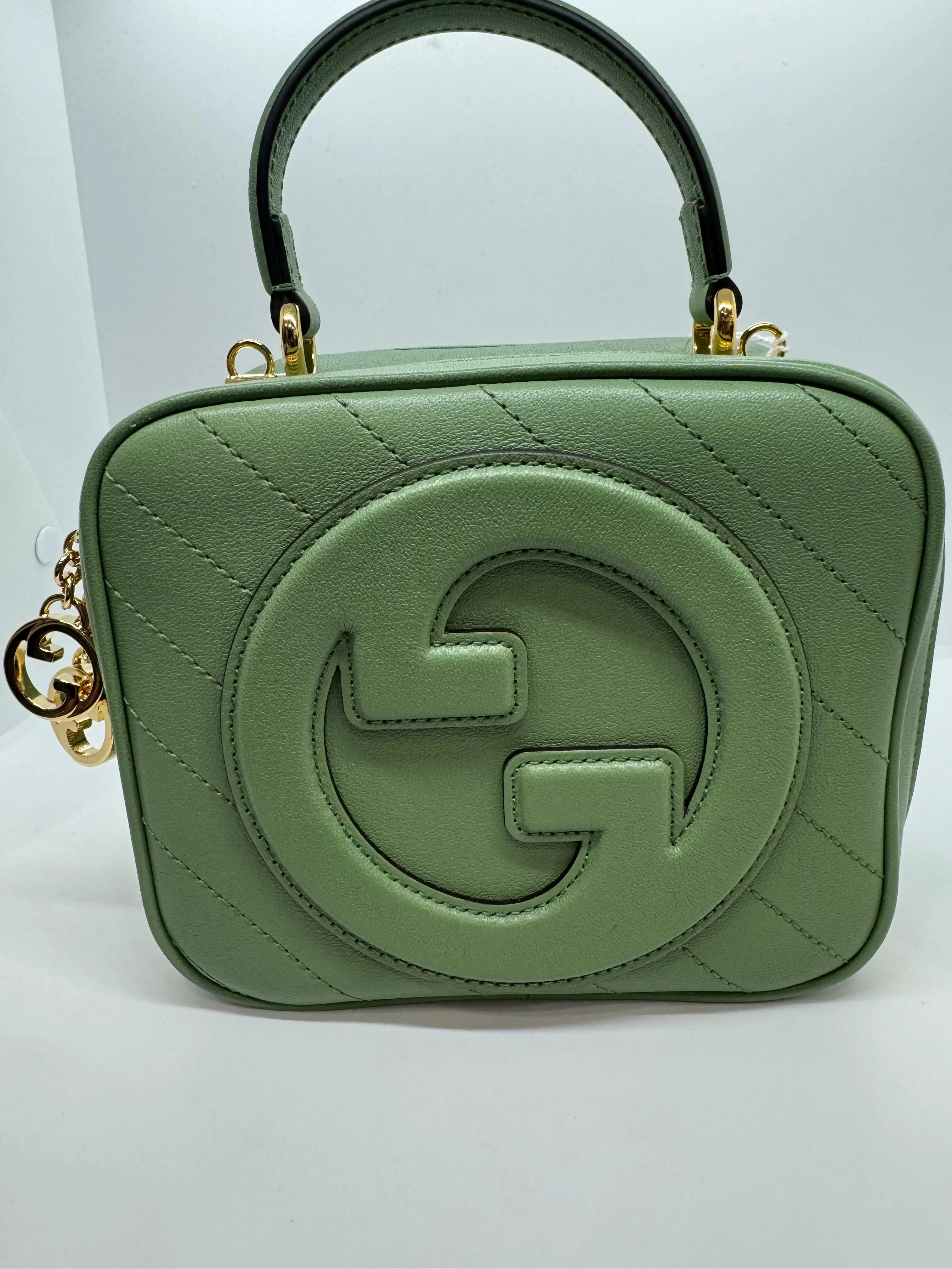 Pre-owned GUCCI leather Crossbody Bags Blondie Top Handel Bag in Green with Gold Hardware