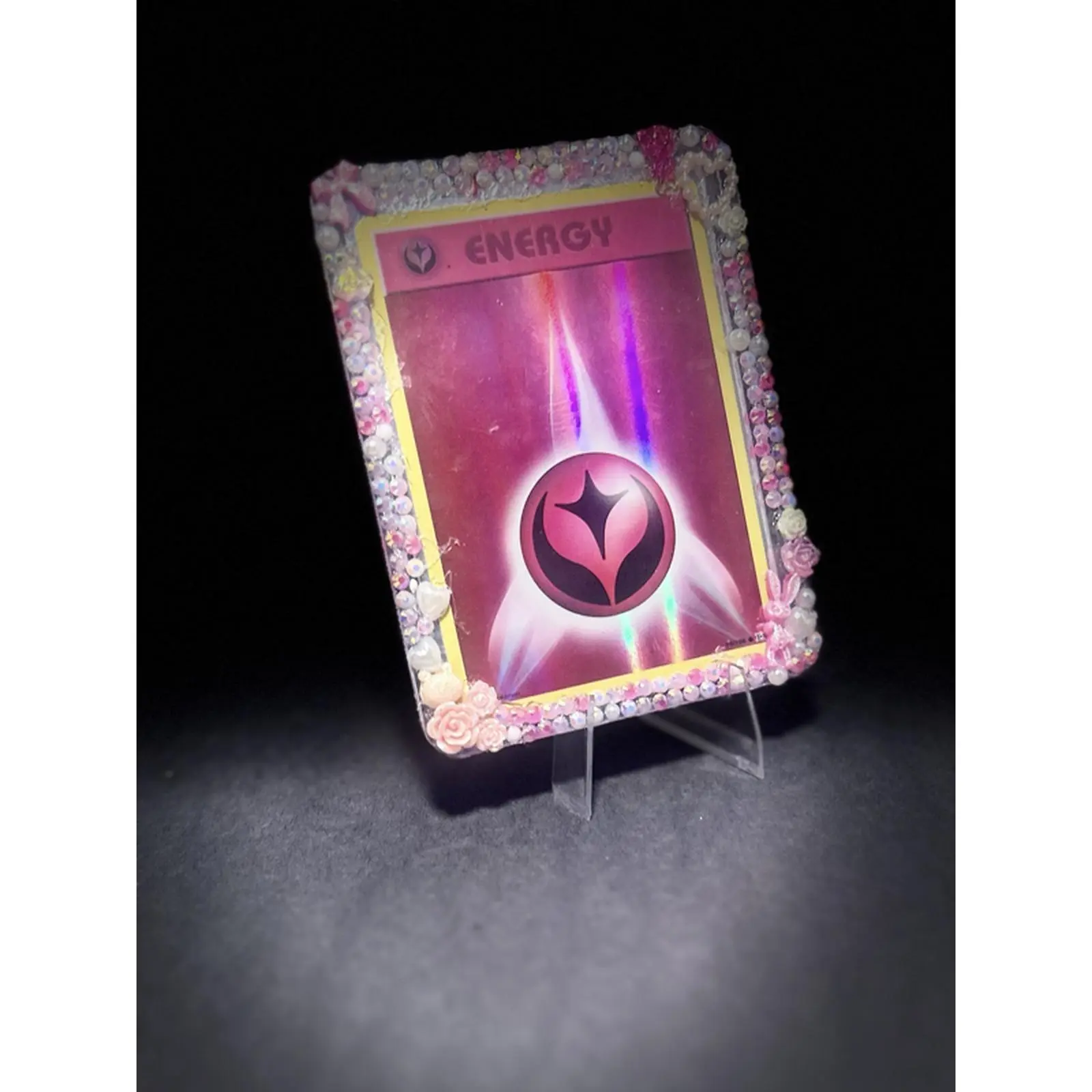 Fairy Type Top Loader for Pokemon TCG Cards - Decorative Frame with Floral Design and Clear Stand