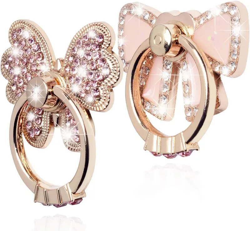 2-Pack Luxury Glitter Diamond Finger Ring Stand – Universal Metal Pop Socket Grip for iPhone 15/14/13/12/11 Pro Max, Galaxy Ultra & All Smartphones