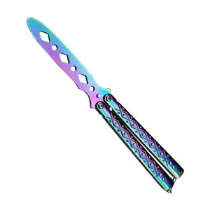 Rainbow Gradient Metal Butterfly Knife Trainer, Unsharpened Practice Blade with Smooth & Balanced Handling, Stylish 110g EDC Collectible for Teens