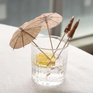 50-Pack Natural Bamboo Skewers 6", Tiki Hut Paper Umbrella Design Biodegradable Cocktail Sticks - Eco Friendly Party Picks