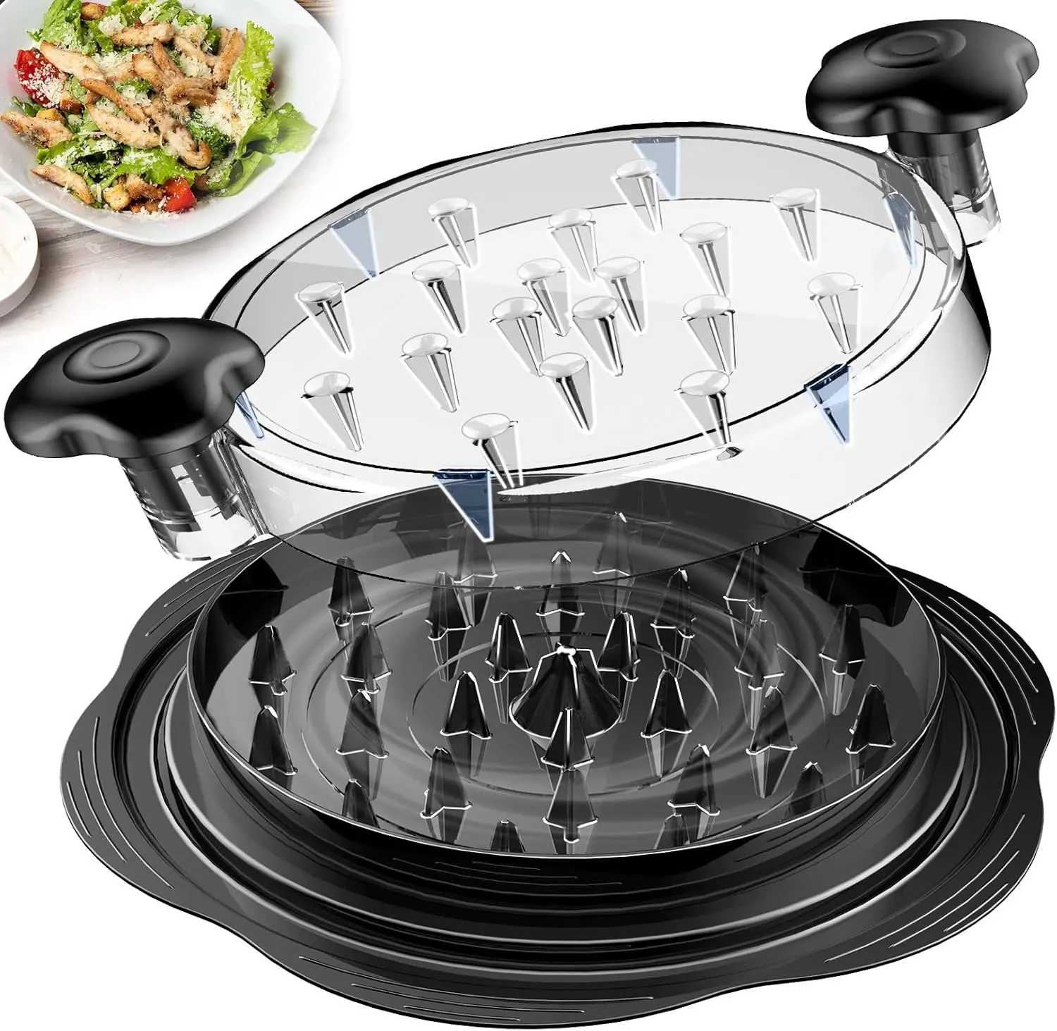 Chicken Shredder Tool Twist Large Meat Shredder with Brush&Fork, Black | Visible Chicken Breast Shredder, Strong Anti-Slip Strip, Ergonomic Handle, BPA Free, Kitchen Gadgets for Pork Beef Chicken