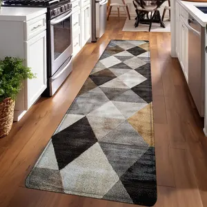 1PC， Brown, Gray, and White Diamond Pattern strip rugs, home décor, bathroom mats, entryway mats, bathroom non-slip mats, indoor entrance rugs, bedroom bedside mats, kitchen mats, hallway rugs, flannel sponge rugs, hallway runner rugs