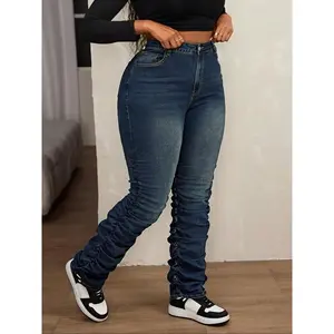 Plus Size Denim Stretchy Jeans for Women, Fashionable Sexy Stack Pile Pants, Trendy Ladies' Clothing, Comfortable and Stylish Design