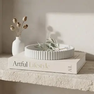 Decorative Concrete Tray & Book Set - Scalloped Tray & Box Your Coffee Table or Bookshelf - Stylish Home Decoration for Your Living or Dining Room & as a Housewarming Gift