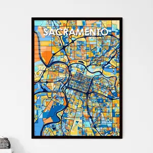 Sacramento California Art Map Poster Vibrant Colorful Wall Decor Unique Gift For Home Interior Design
