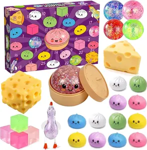 Summer Spring Gift 2026 Squishy Advent Calendar – 25-Day Christmas Countdown with Dumpling, Cheese, Glitter Ball & Surprise Squishies, Food-Themed Collectible Holiday Gift Box
