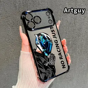 Racing Reverie Pattern Four Corner Anti-Fall Phone Case Transparent Electroplated Protective Cover for iPhone 17 Pro Max Air 16 15 Plus 14 13 12 11 E