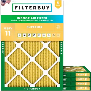 Filterbuy 16x20x1 Air Filter (5-Pack), Pleated MERV 11 Allergen Defense HVAC AC Furnace Air Filters (Actual Size: 15.50 x 19.50 x 0.75 Inches)