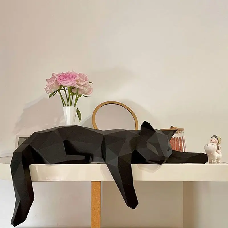 3D DIY Paper Model Cat Figurine, papercraft DIY, Low-Poly Foldable Design, Handcrafted Paper Art, for Home Decor, Party, for Various Occasions Including Christmas, Halloween, Easter, Thanksgiving, Valentine'S Day, Hanging Hangable Ornaments Set